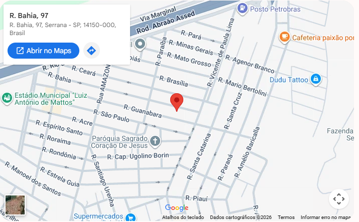 Mapa de localização na Rua Bahia, 97, Serrana, SP